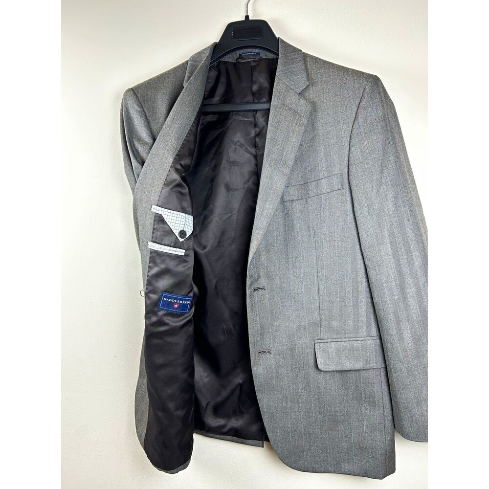 Saddlebred Gray Solid Blazer Jacket 40R Single-Breasted 2-Button Notch Lapel